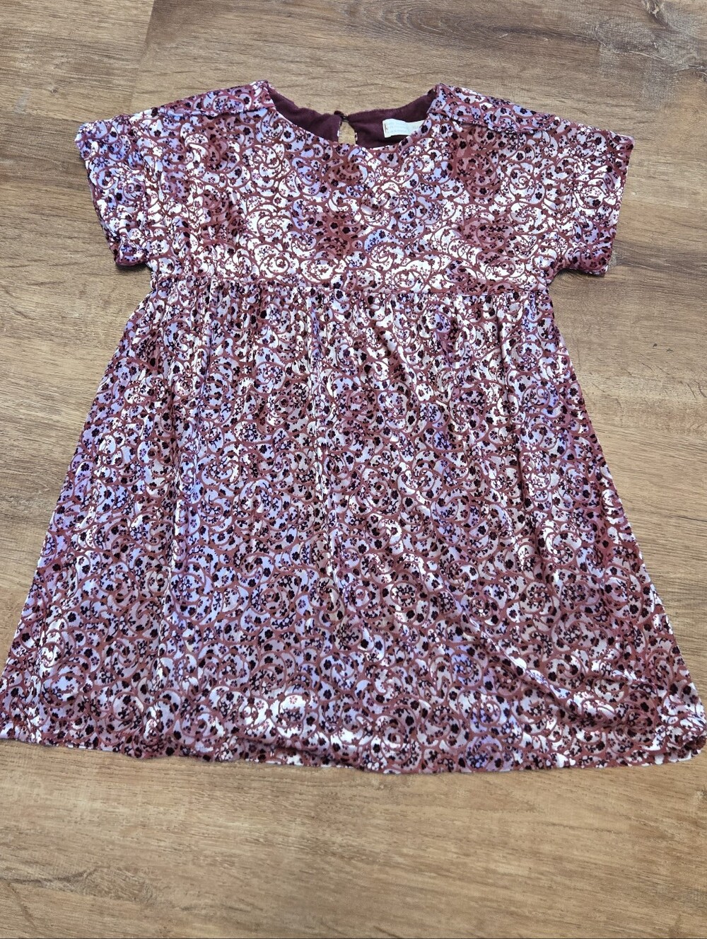 Zara Mauve Pink Floral-Print Velvet Girls Tunic Dress 9/10